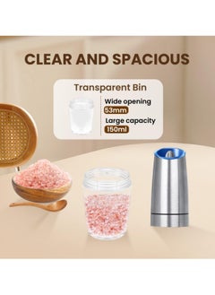 Abania 2 Pack Gravity Electric Salt And Pepper Grinder Set, Automatic Salt And Pepper Grinder Set, Battery Powered (6 AAA Batteries Each), Adjustable Roughness, LED Light,Silver  - Image 4