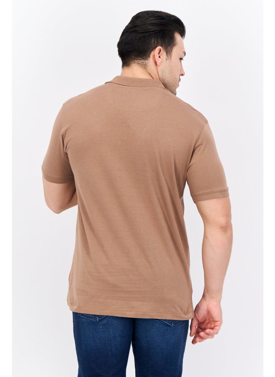 Gazzarrini - Men Regular Fit Brand Logo Short Sleeves Polo Shirt, Brown - Image 1