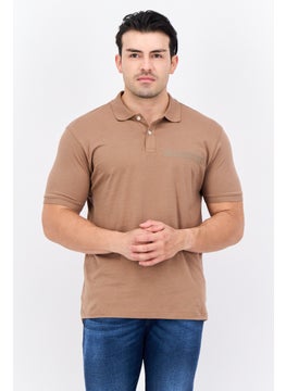 Men Regular Fit Brand Logo Short Sleeves Polo Shirt, Brown