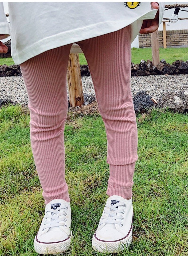 Loquat Girls Solid Color Legging Ribbed Knit Footless Tights Kid Basic Stocking  Dress Bottom Top Pants Pink  - Image 1