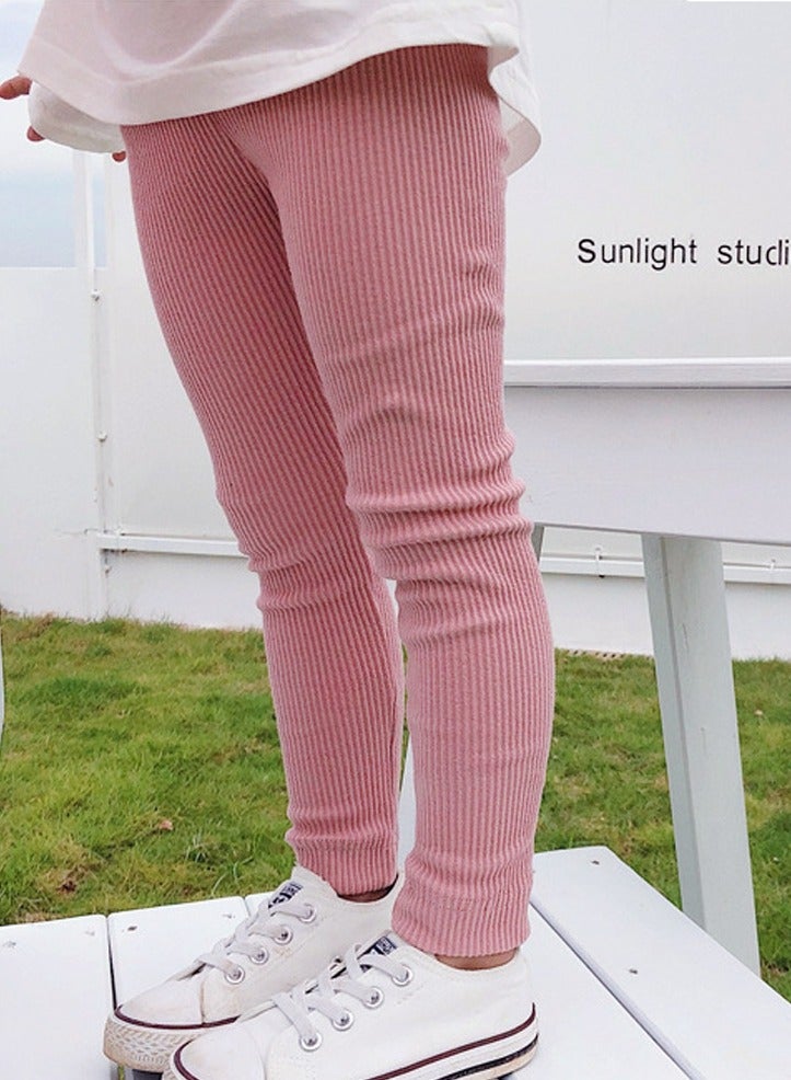 Loquat Girls Solid Color Legging Ribbed Knit Footless Tights Kid Basic Stocking  Dress Bottom Top Pants Pink  - Image 2