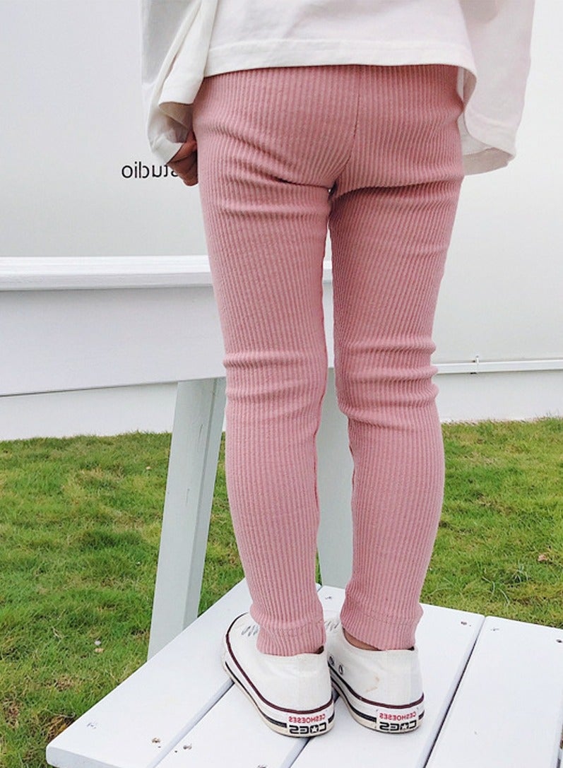 Loquat Girls Solid Color Legging Ribbed Knit Footless Tights Kid Basic Stocking  Dress Bottom Top Pants Pink  - Image 3