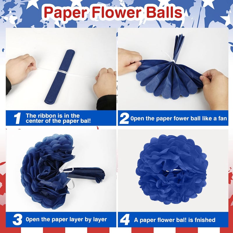 Ainiel 4th of July Decorations, Red White Blue Paper Fans, Patriotic Designs - Image 5