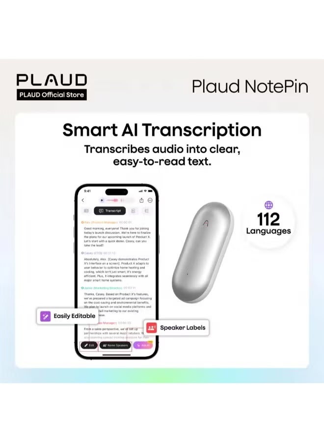 بلود مسجل صوتي ذكي قابل للارتداء NotePin، تحكم عبر التطبيق، نسخ وتلخيص مدعوم بتقنية ChatGPT - Image 4