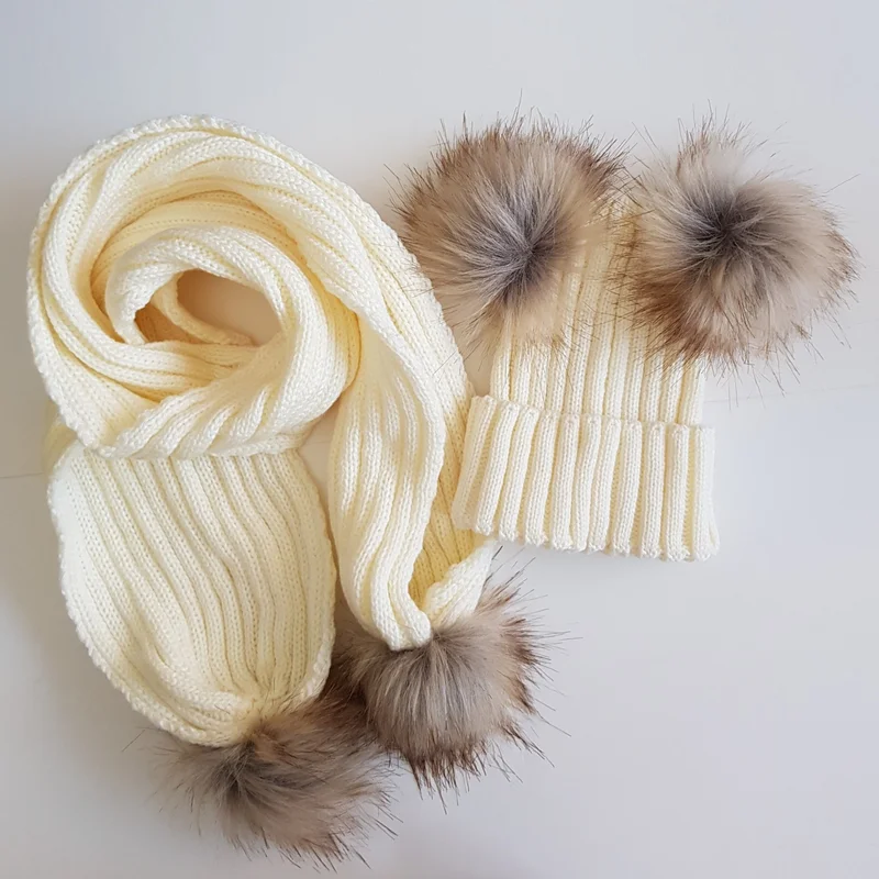 ميمول بيبيك Unisex Pompom Knitwear Scarf Beanie Set, Baby-Kids