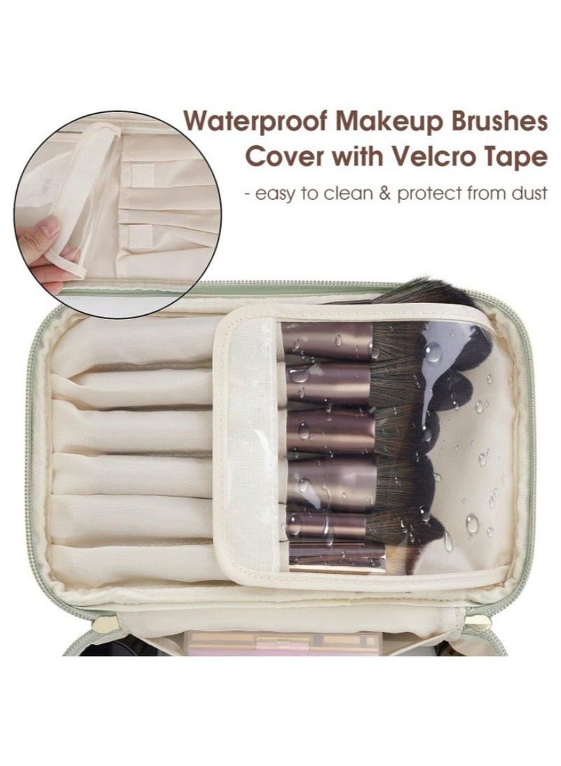 حقيبة مستحضرات التجميل ، حقيبة مستحضرات التجميل السفر ، مع مقصورة فرشاة ، كبير المحمولة ، بو الجلود حقيبة مستحضرات التجميل للماء مع مقبض ، حقيبة مستحضرات التجميل للسيدات - Image 2