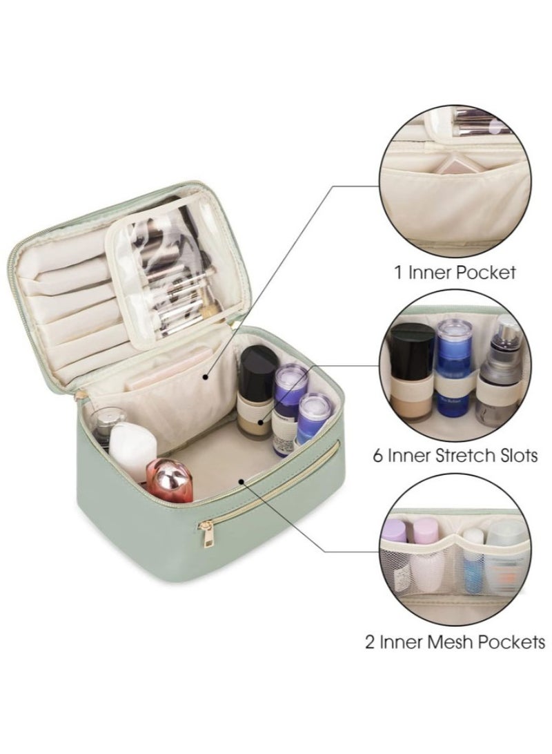حقيبة مستحضرات التجميل ، حقيبة مستحضرات التجميل السفر ، مع مقصورة فرشاة ، كبير المحمولة ، بو الجلود حقيبة مستحضرات التجميل للماء مع مقبض ، حقيبة مستحضرات التجميل للسيدات - Image 3