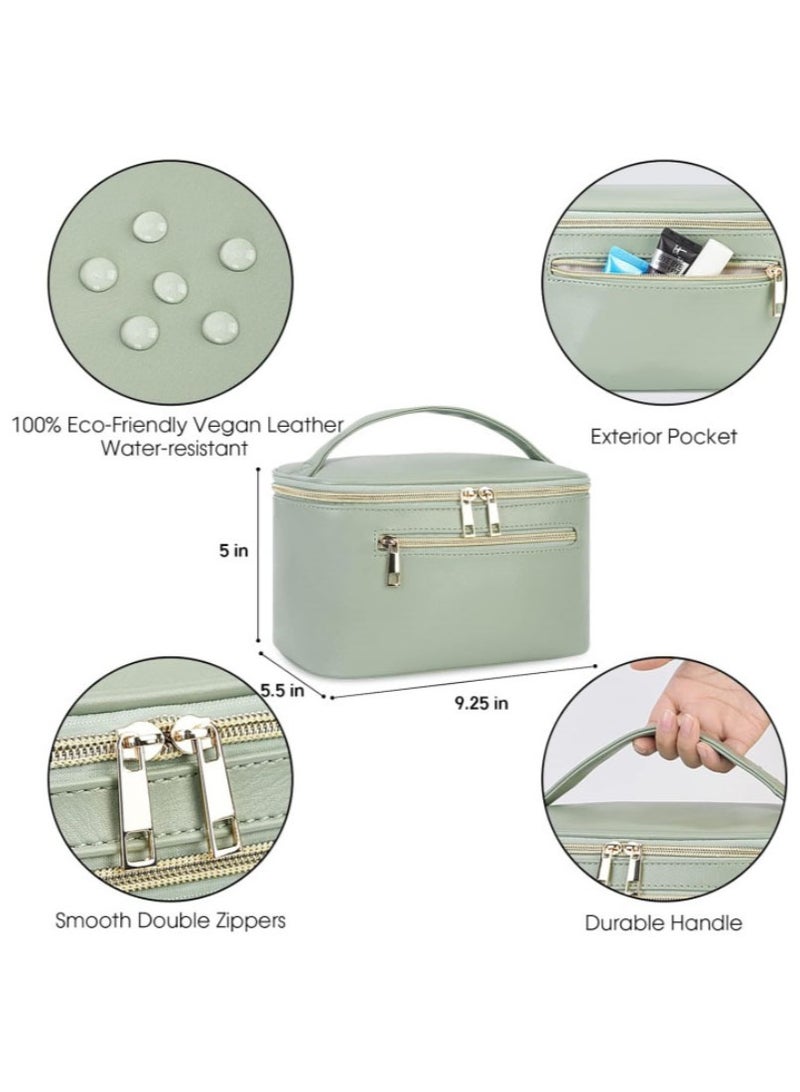 حقيبة مستحضرات التجميل ، حقيبة مستحضرات التجميل السفر ، مع مقصورة فرشاة ، كبير المحمولة ، بو الجلود حقيبة مستحضرات التجميل للماء مع مقبض ، حقيبة مستحضرات التجميل للسيدات - Image 4