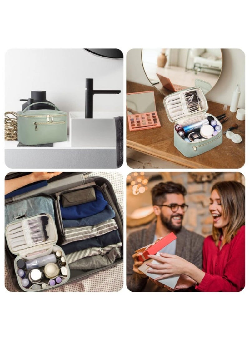 حقيبة مستحضرات التجميل ، حقيبة مستحضرات التجميل السفر ، مع مقصورة فرشاة ، كبير المحمولة ، بو الجلود حقيبة مستحضرات التجميل للماء مع مقبض ، حقيبة مستحضرات التجميل للسيدات - Image 5