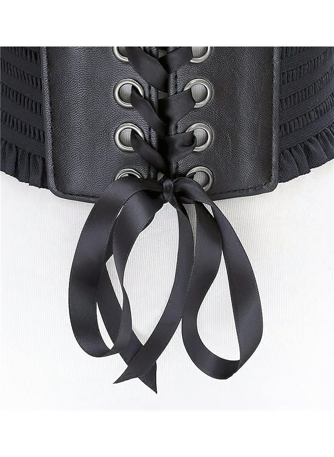 Generic Corset Belt for Women Vintage Lace Up Wide Waist Belt PU Leather Elastic Tied Waspie Cinch Belt for Costume  - Image 2