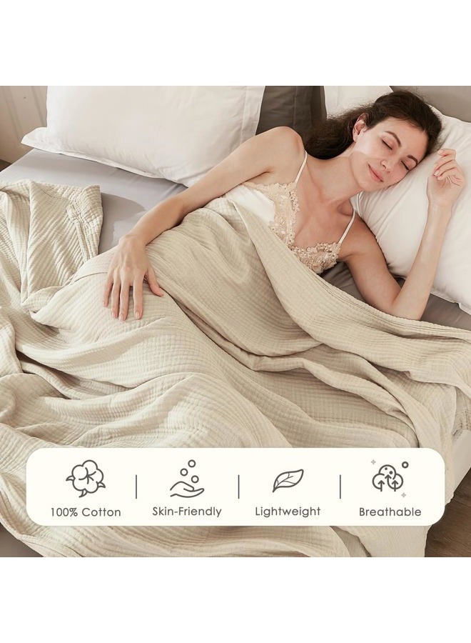 EMME Muslin Blanket Adult 100% Cotton 230 x 230 cm Beige Summer Throw Blankets for Couch Breathable Gauze Blanket All Seasons Soft and Easily Pre-Washed Cotton Blanket - Image 3