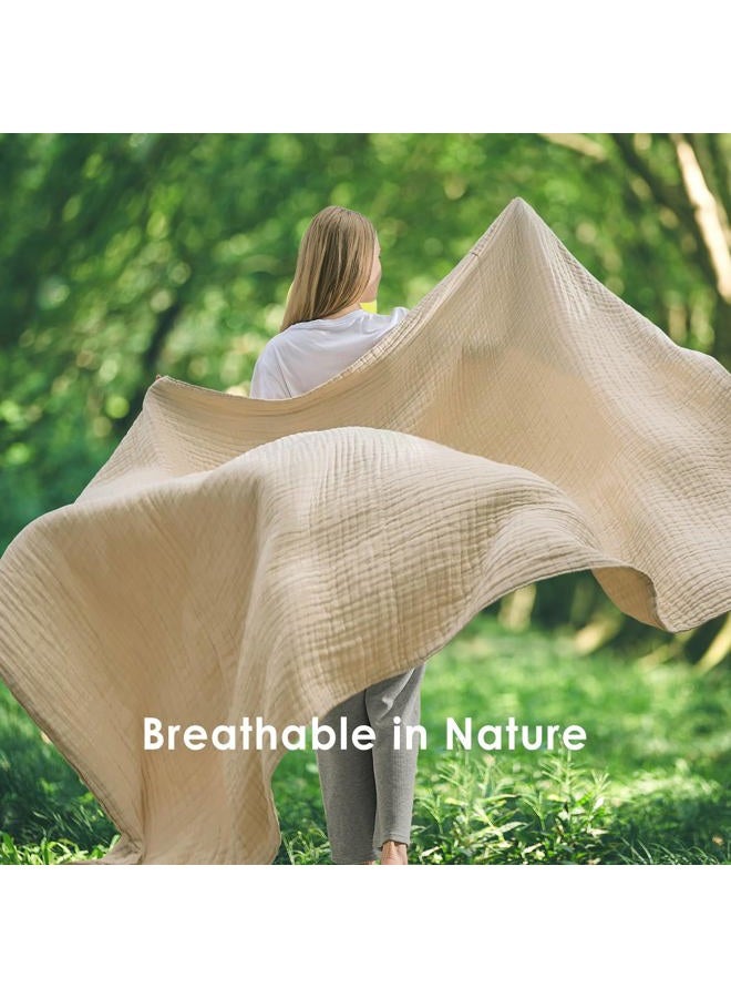 EMME Muslin Blanket Adult 100% Cotton 230 x 230 cm Beige Summer Throw Blankets for Couch Breathable Gauze Blanket All Seasons Soft and Easily Pre-Washed Cotton Blanket - Image 4