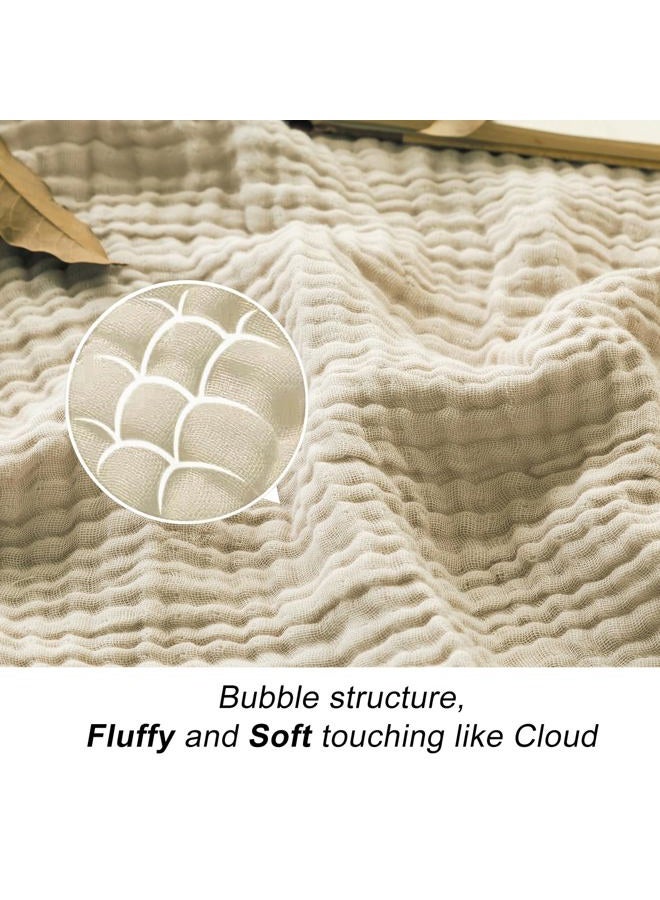 EMME Muslin Blanket Adult 100% Cotton 230 x 230 cm Beige Summer Throw Blankets for Couch Breathable Gauze Blanket All Seasons Soft and Easily Pre-Washed Cotton Blanket - Image 2