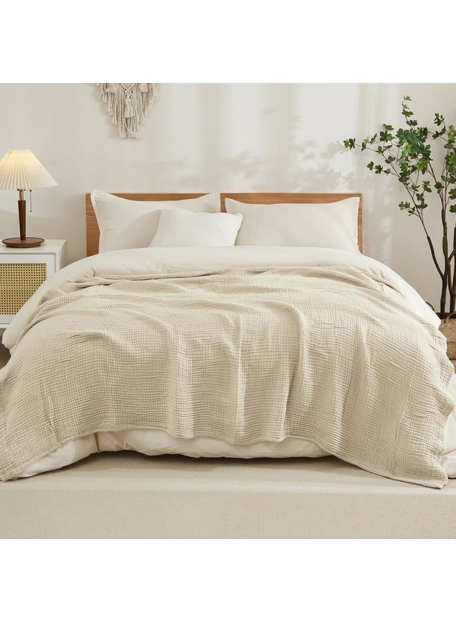 EMME Muslin Blanket Adult 100% Cotton 230 x 230 cm Beige Summer Throw Blankets for Couch Breathable Gauze Blanket All Seasons Soft and Easily Pre-Washed Cotton Blanket - Image 1