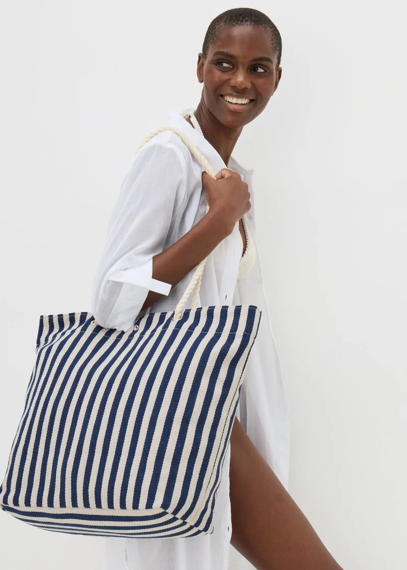 Matalan Navy Stripe Beach Bag