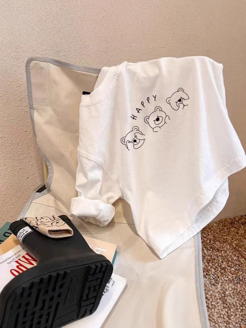 Pure Cotton Kidsren'S Long-Sleeved T-Shirt White Thin Bottoming Shirt For Boys And Girls Spring & Fall New Trbottomy Tops For Small And Medium-Sized Kidsren - Image 3