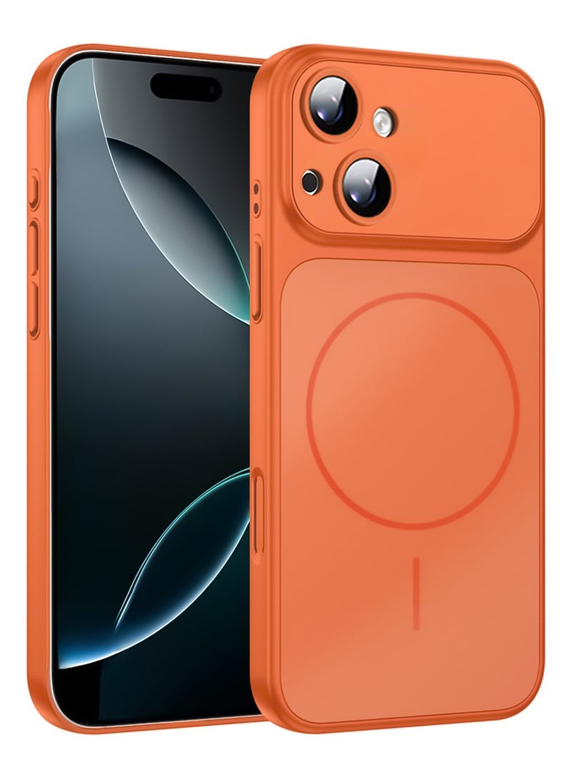 Magnetic Matte Protective Case for iPhone 13/14 Full Camera Protection MagSafe Compatible - Orange