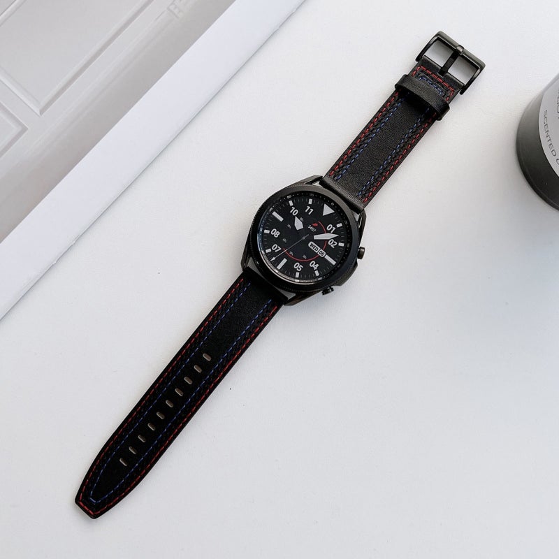 erorex 20Mm Universal Tricolor Sewing Leather Watch Band(Black) - Image 1