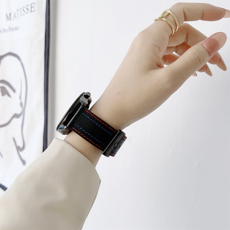 erorex 20Mm Universal Tricolor Sewing Leather Watch Band(Black) - Image 3