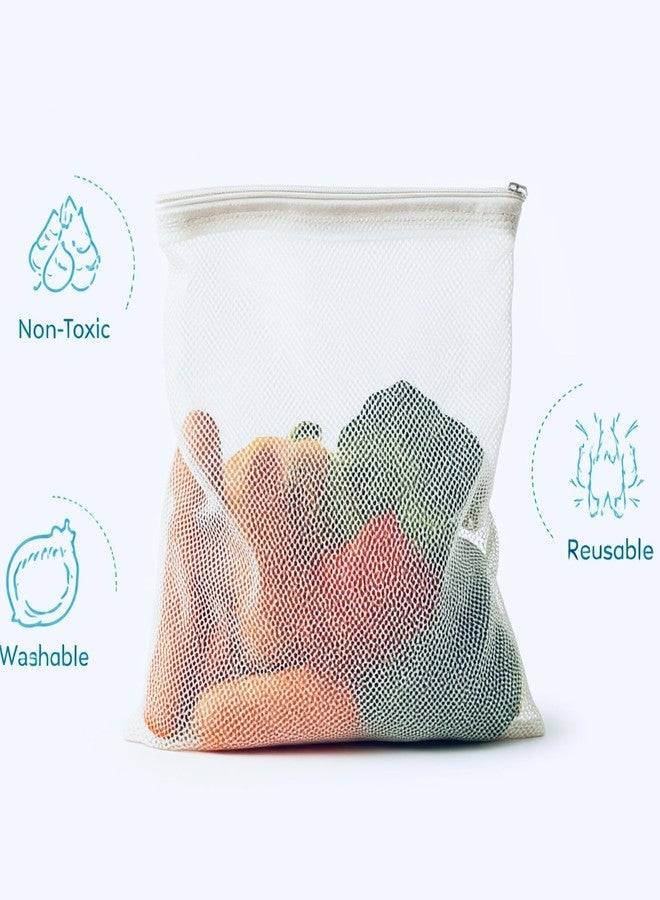Tidy Fox Vegetable Storage Net Bags for Fridge – Set of 12 / Reusable, Washable, Durable Nylon Mesh Bags with Rustproof Zipper for Produce, Toys, Travel & Home Organization - Image 3