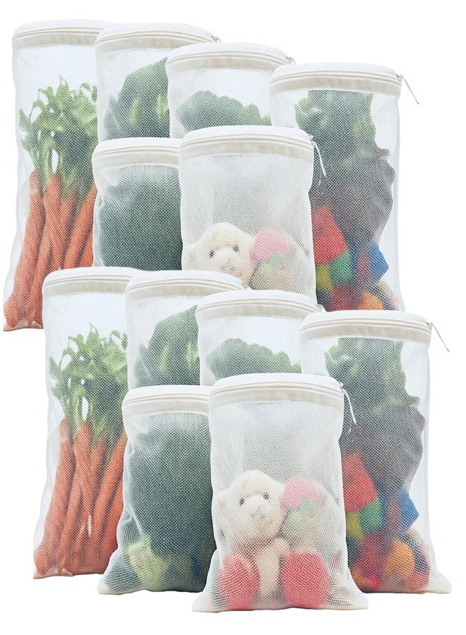 Tidy Fox Vegetable Storage Net Bags for Fridge – Set of 12 / Reusable, Washable, Durable Nylon Mesh Bags with Rustproof Zipper for Produce, Toys, Travel & Home Organization - Image 1
