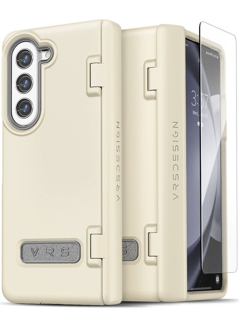 VRS Design Terra Guard Modern Samsung Galaxy Z Fold 5 Case Cover (2023) with Front Screen Protector - Cream - Image 1