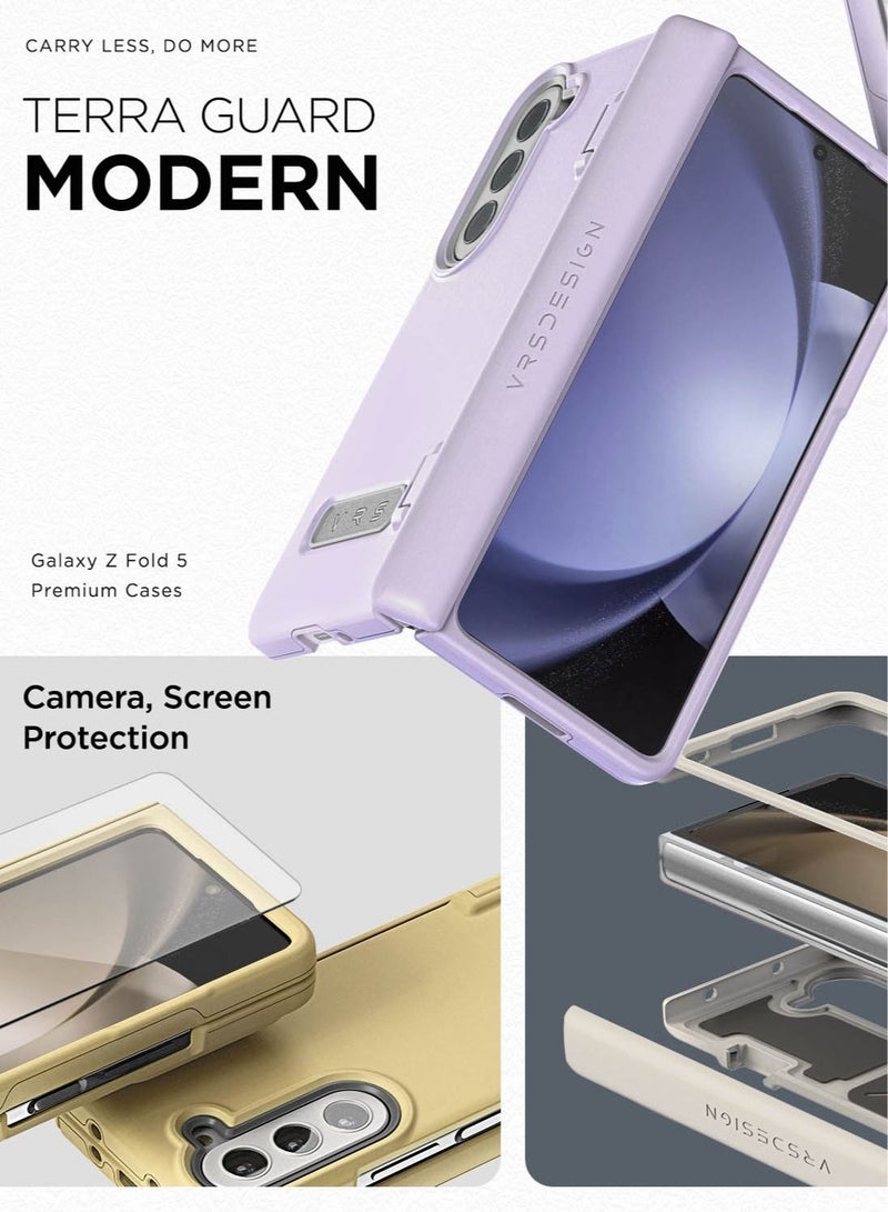 VRS Design Terra Guard Modern Samsung Galaxy Z Fold 5 Case Cover (2023) with Front Screen Protector - Cream - Image 3