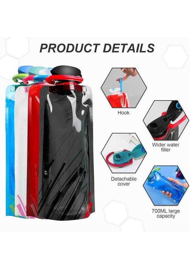 4 Pack 700ml Collapsible Water Bottle,Portable Leakproof Bag for Drinking Foldable Flat Water Bottles for Camping Traveling Biking Hiking - Image 4