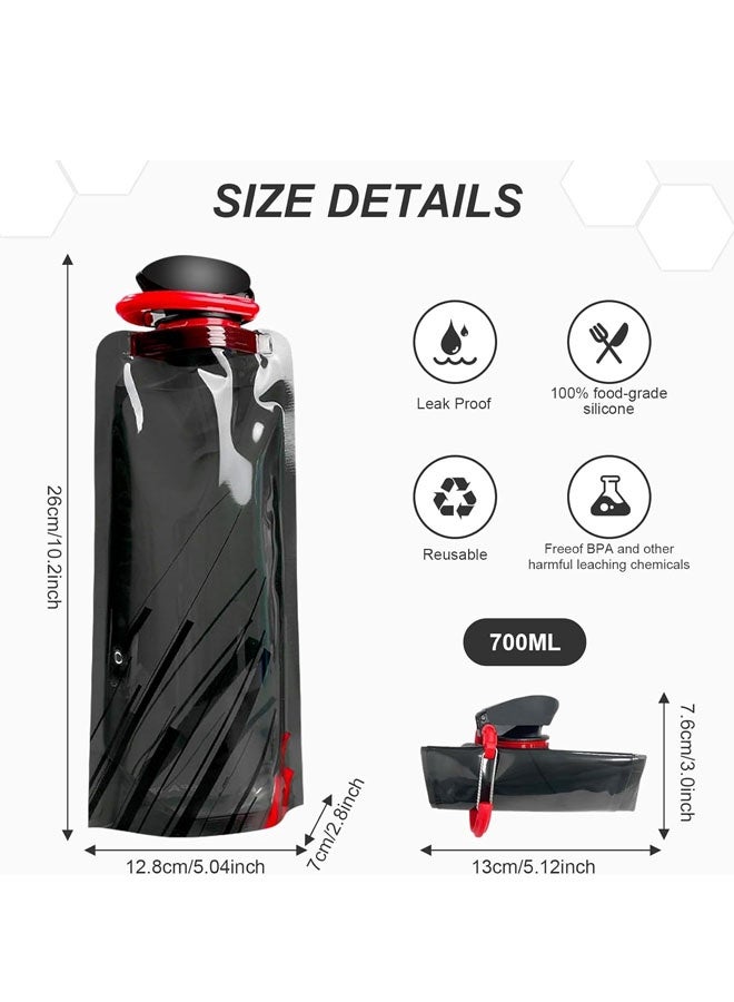 4 Pack 700ml Collapsible Water Bottle,Portable Leakproof Bag for Drinking Foldable Flat Water Bottles for Camping Traveling Biking Hiking - Image 5