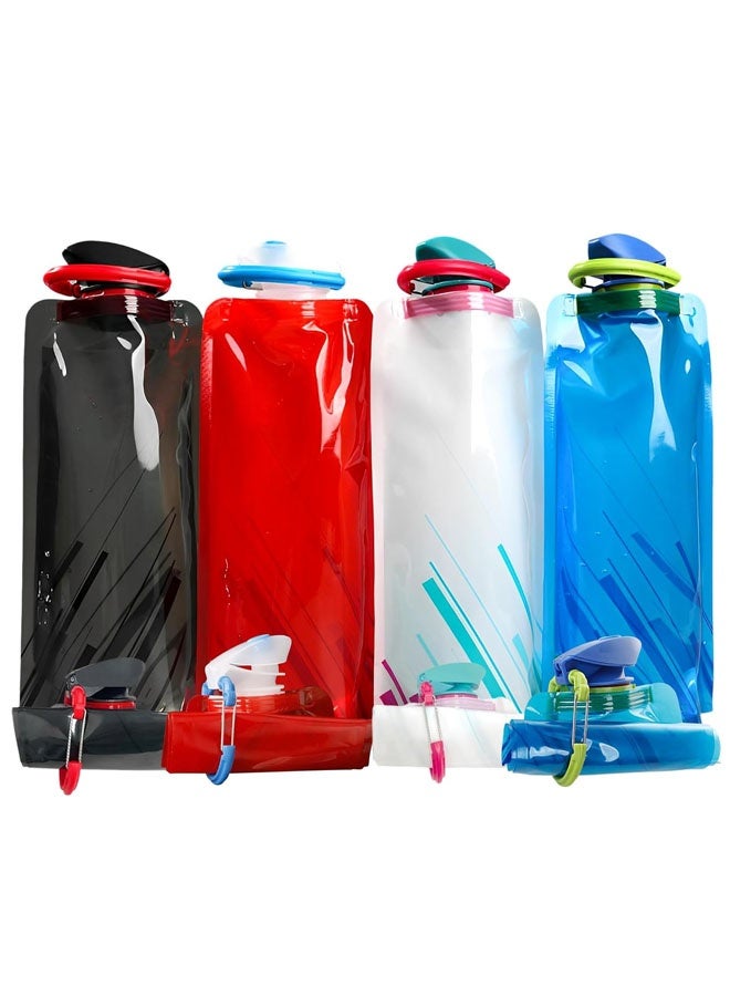 4 Pack 700ml Collapsible Water Bottle,Portable Leakproof Bag for Drinking Foldable Flat Water Bottles for Camping Traveling Biking Hiking - Image 1