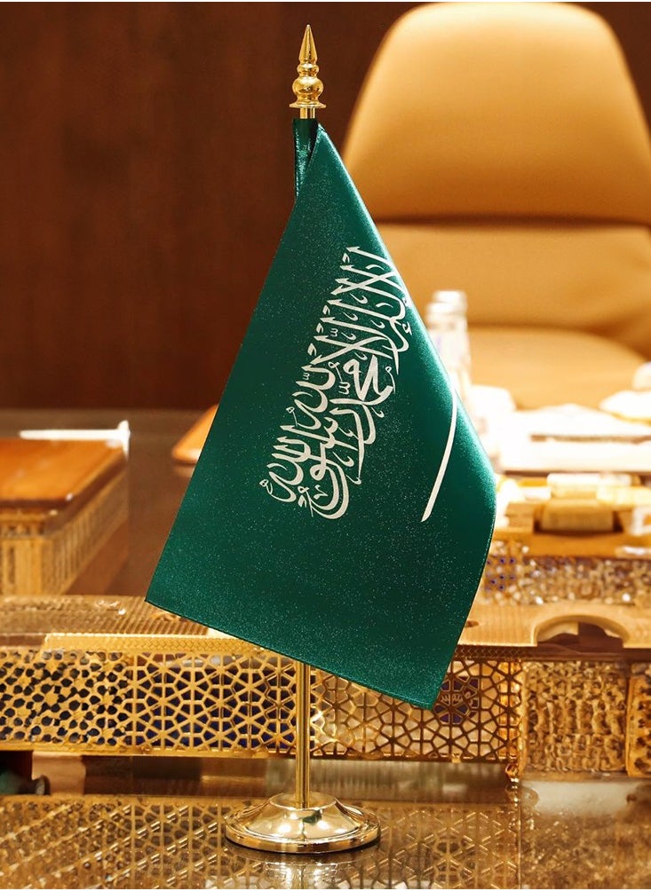 طريق الموارد - علم مكتب المملكة العربية السعودية – قماش ستان مقاس 14×28 سم مقوى بدون سواري - Image 1