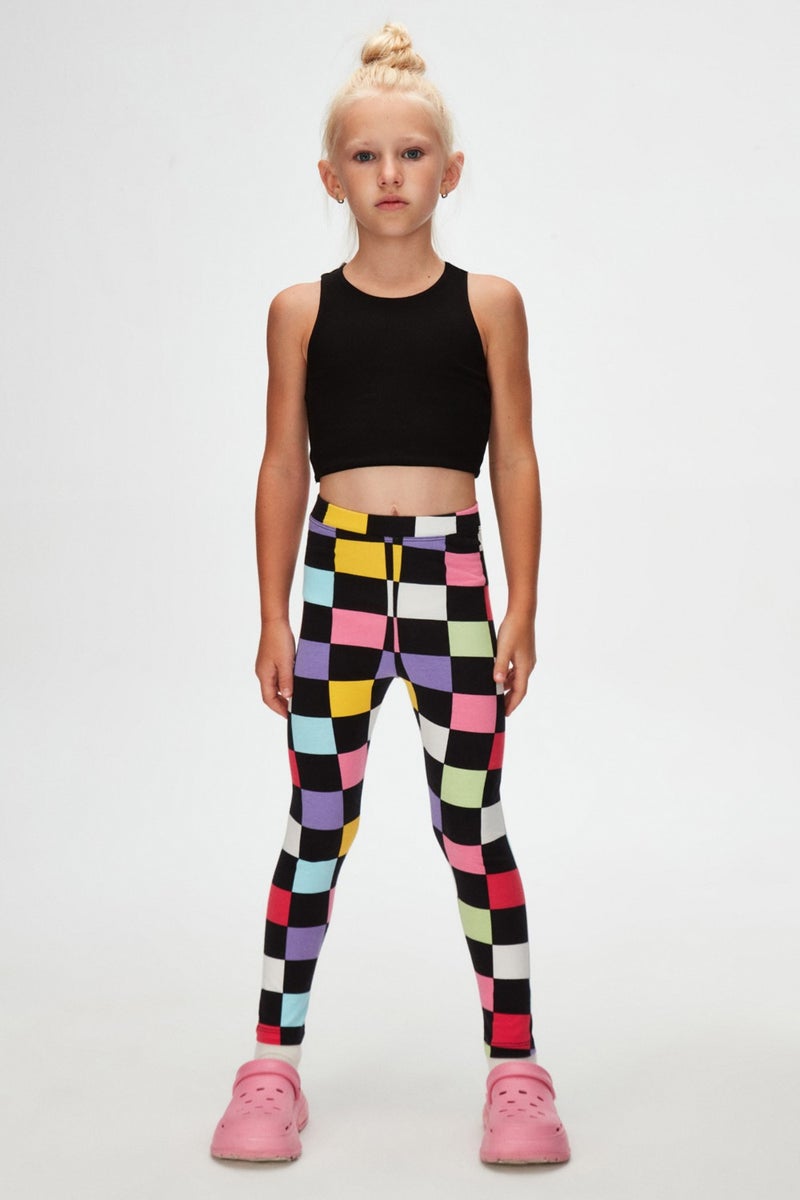Op Art Chechers Girls Patterned Summer Leggings