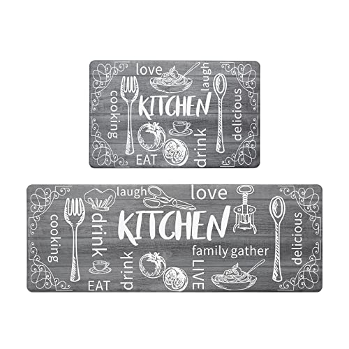 HEBE Kitchen Mats for Floor Set of 2 Thick Anti Fatigue Mat for Cushioned, Waterproof Non-Slip Rugs Comfort Standing Chef Mat for Kitchen Sink, Laundry Room, Farmhouse Home Decor - Image 1