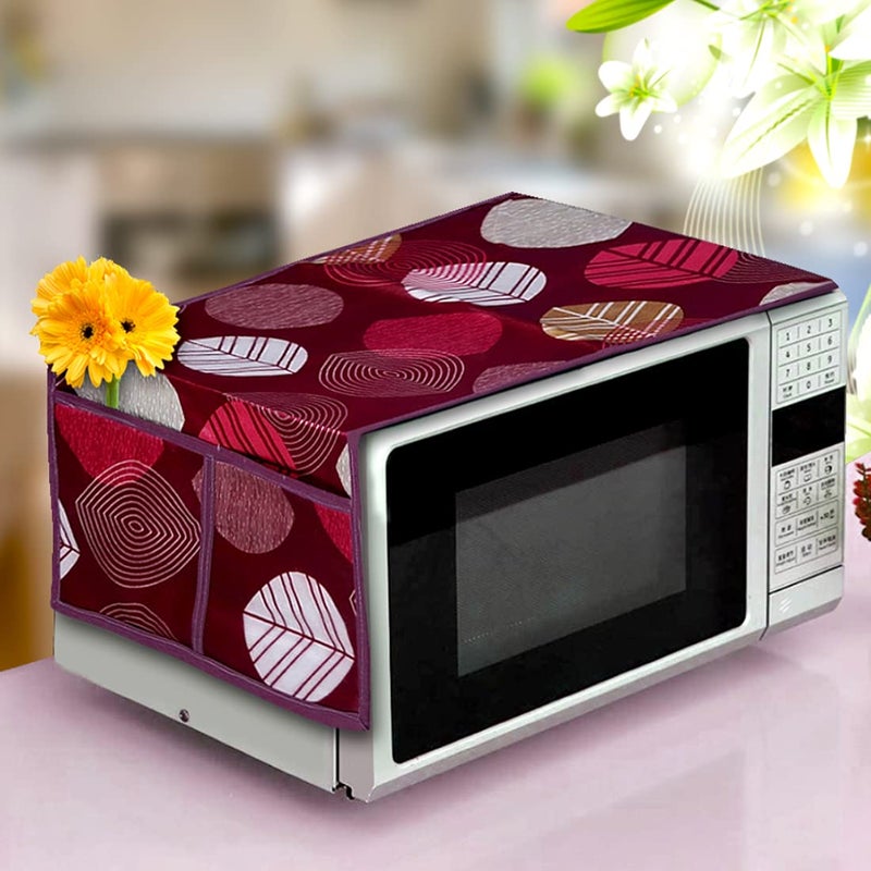 KANUSHI Industries® Microwave/Oven Top Cover with 4 Utility Pockets (VAR1-MICRO-MAROON-LONG-LEAVES) - Image 5
