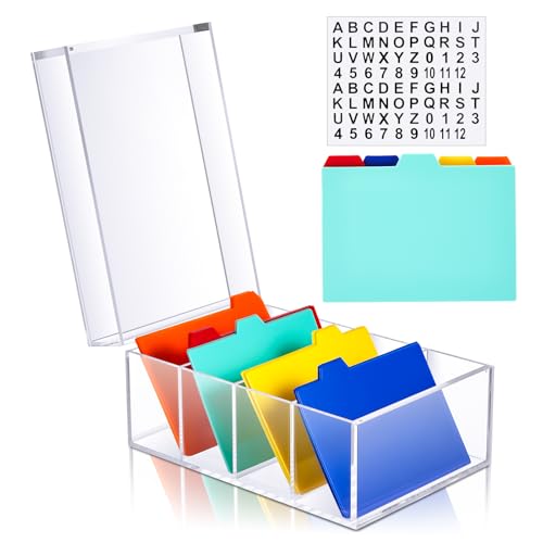Mooliwe Index Card Holder Clear Acrylic Card Organizer 50 Pcs Divider Sheets for Desk File Note Holders 4 Compartments Holds 600 Cards4 x 6 Inch - Image 1