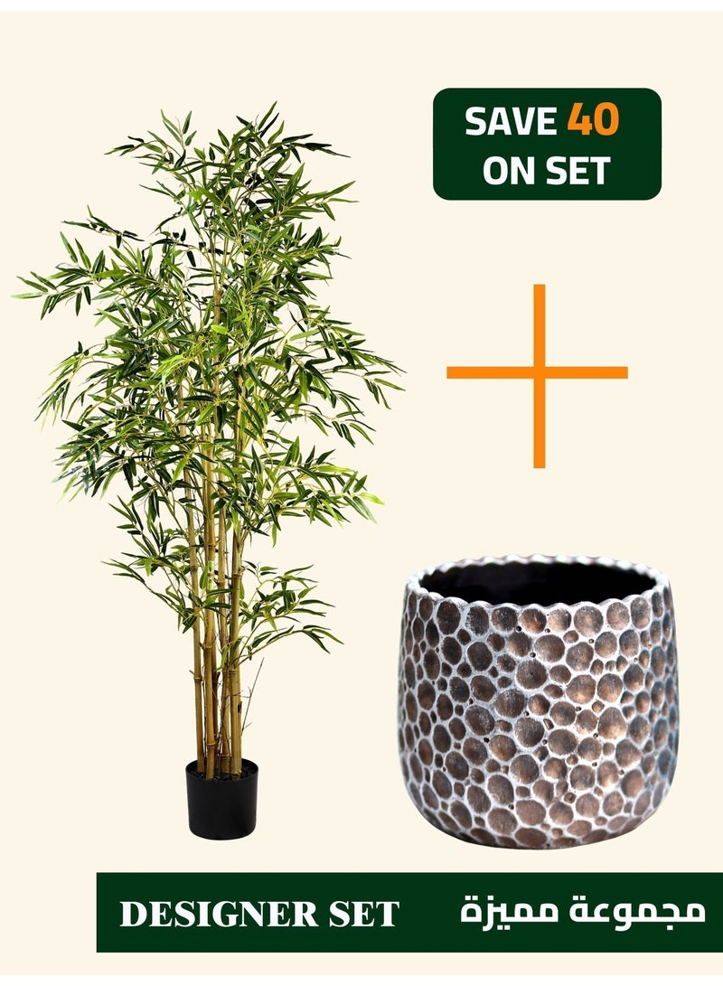 High-Quality Artificial Bamboo Tree (150cm) with Decorative Cement Planter – Balanced Space and Natural Presence - Image 1