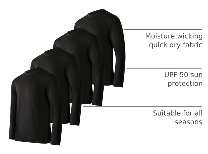 REALESSENTIALS Real Essentials 4 Pack: Mens Long Sleeve Dry Fit T Shirts Hiking Fishing Workout Gym Work Sun UPF 50 Wicking Running Tee, Set 8, Medium - Image 4