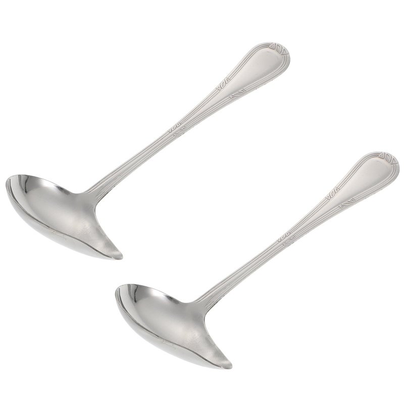 Stainless Steel Duckbill Soup Spoons 2pcs Patterned Handle For Hot Pot Sauce And Dining - Image 2