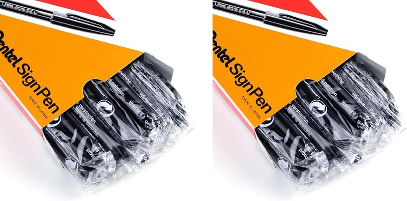 Pentel ® Sign Pens®, Fine Point, 2.0 mm, Black Barrel, Black Ink, Pack Of 24 Pens - Image 1