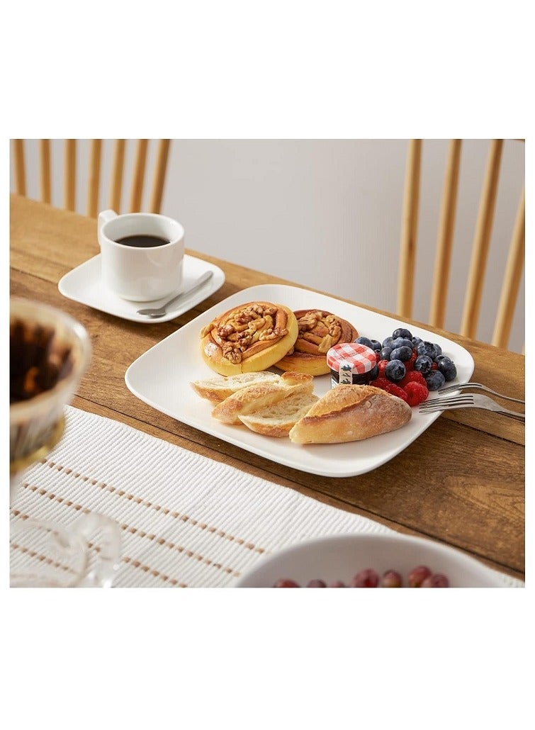 طقم أطباق عشاء مربعة مكون من 5 أطباق بيضاء للسلطة والمعكرونة وشرائح اللحم، 27 سم - Image 3