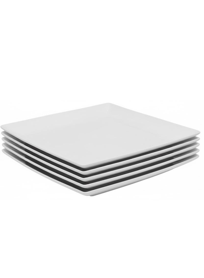 طقم أطباق عشاء مربعة مكون من 5 أطباق بيضاء للسلطة والمعكرونة وشرائح اللحم، 27 سم - Image 1