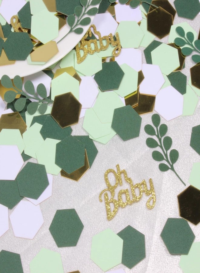 Blopee Baby Shower Confetti, 440 pcs Sage Green Baby Shower Decorations, Gold Oh Baby Confetti and Green Sage Confetti for Baby Shower Table Decor - Image 1