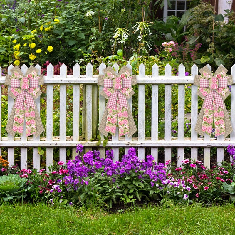 Hying Large Spring Flowers Bows for Wreath, Easter Wreath Bow Pink Natural Burlap Bows for Front Door Birthday Decorations Supplies - Image 4