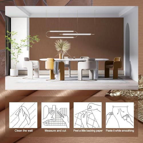 ELTON Metallic Textured Peel and Stick Wallpaper, Waterproof Removable Self-Adhesive Vinyl, for Bedroom Kitchen Cabinets (Rose Gold, 1.33 x 5 feet) - Image 4