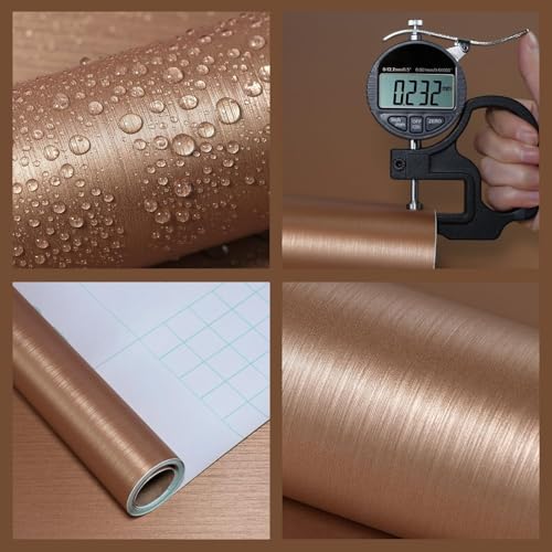 ELTON Metallic Textured Peel and Stick Wallpaper, Waterproof Removable Self-Adhesive Vinyl, for Bedroom Kitchen Cabinets (Rose Gold, 1.33 x 5 feet) - Image 3