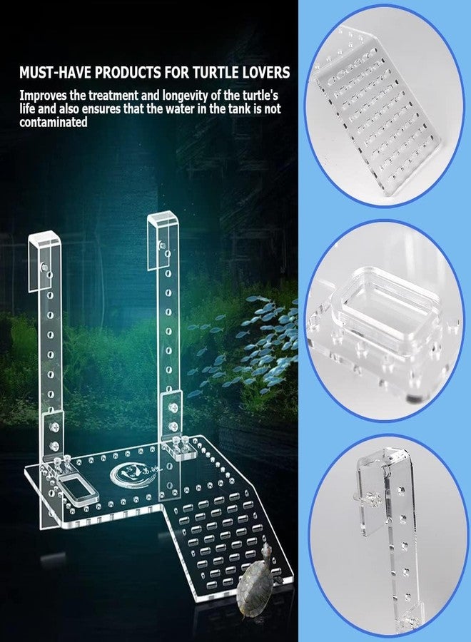 VAYINATO PetzLifeworld Acrylic Height Adjustable Hanging Turtle Ladder Basking Platform for Reptiles Resting Terrace Area with Height Adjustable Hanging Clip and Feeding Spot (Large) - Image 3
