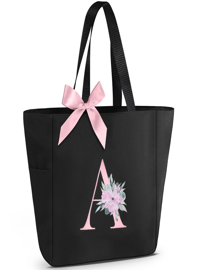 Vavabox Tote Bag, A-Z Initial Monogrammed Waterproof Tote Bag, Bridesmaid Gifts for Women, Black and Pink (A, Black) - Image 1