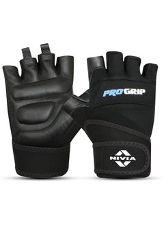 Nivia Pro Grip 1/2 Finger Weight Lifting Gym Gloves | Size: Medium | Material: Micro Fiber Sued | Exercise and Fitness | Leatherette Palm  - Image 1
