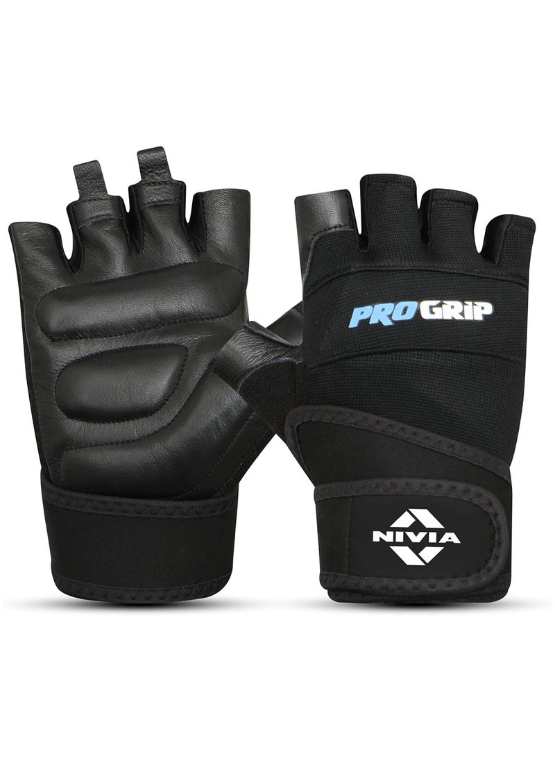 Nivia Pro Grip 1/2 Finger Weight Lifting Gym Gloves | Size: Medium | Material: Micro Fiber Sued | Exercise and Fitness | Leatherette Palm  - Image 1