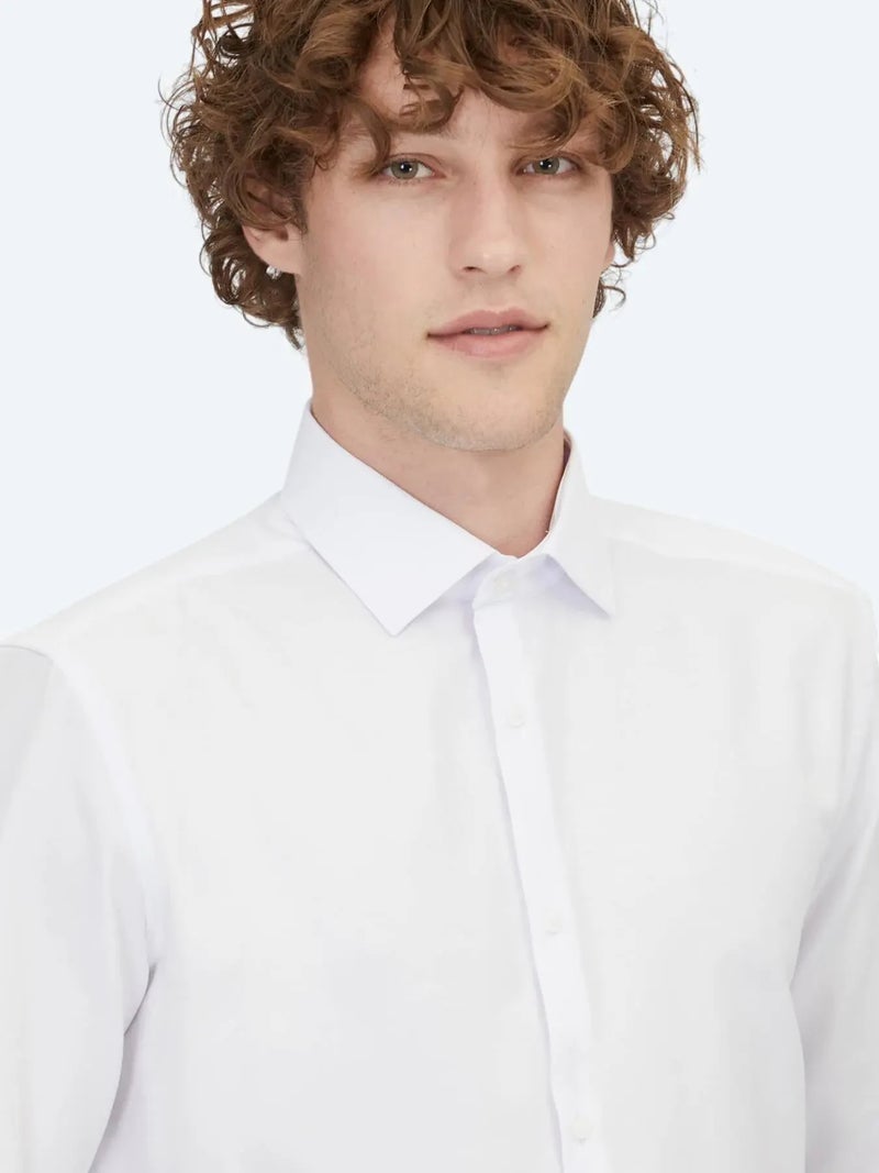 Kip White Plain Regular Fit Weaving Classical Cotton Blended Shirt - Image 4